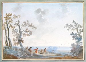 Jaktmän i ett landskap: En uppsättning hängsmycken, 1784 (se 309376 för par)